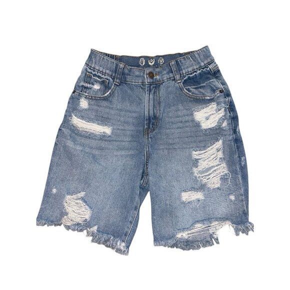 REWASH Bermuda Shorts Jorts Junior 5/27 Jean Denim Cut-Off Distressed High Rise - Picture 1 of 3